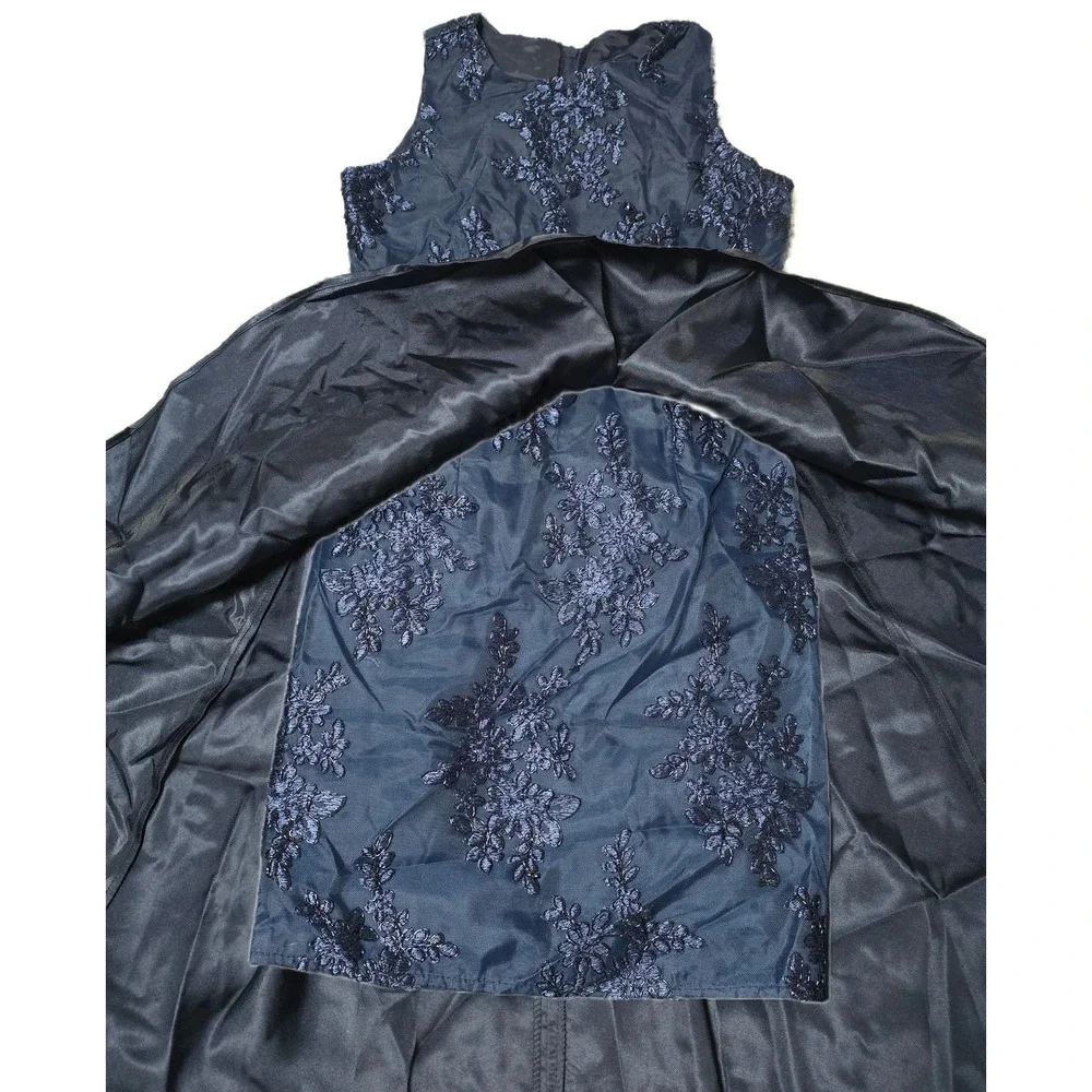 Girls Navy Blue Lace Overlay High‎ Low Dress with Rhinestone Belt Special (AC)